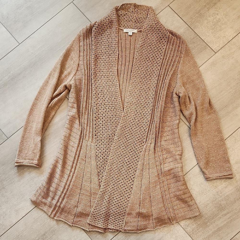 Studio Works Women's Gold & Tan Open-Front Long Cardigan Sz 1X